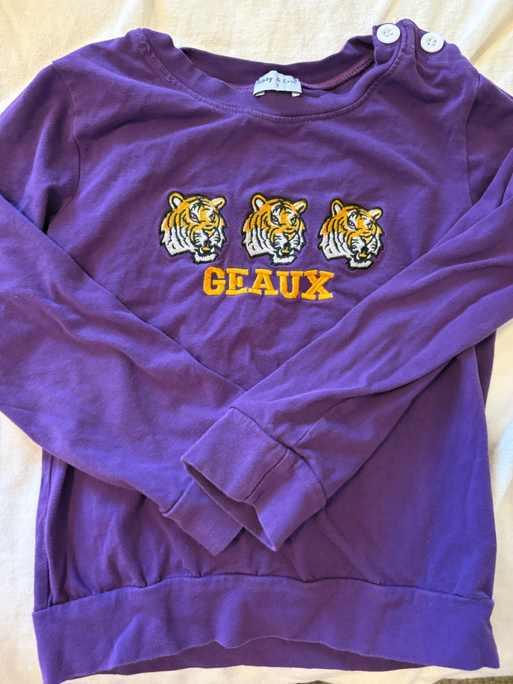Kids Purple 'GEAUX' Tiger Appliqué Sweatshirt